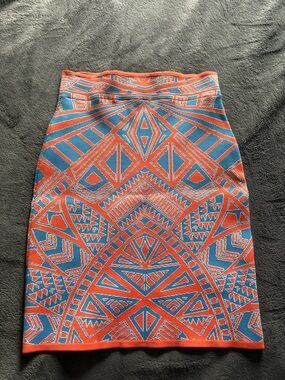 BCBGMaxAzria Orange & Teal Geometric Pencil Skirt